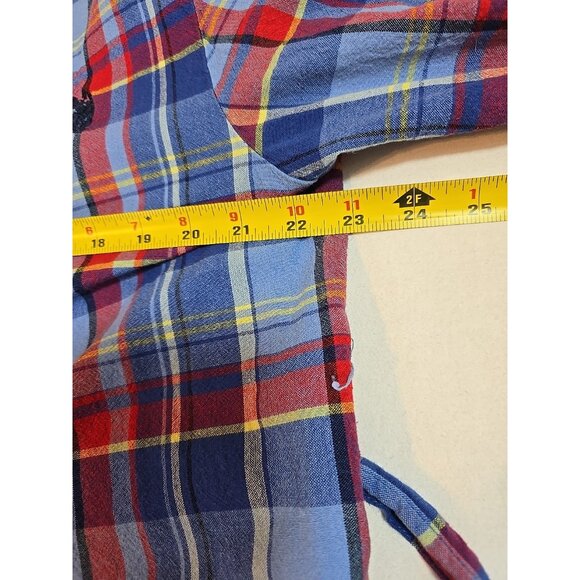 US Polo Assn Logo Robe Men Multicolor Plaid Red Blue 100% Cotton Pocket Size S/M - Picture 12 of 16